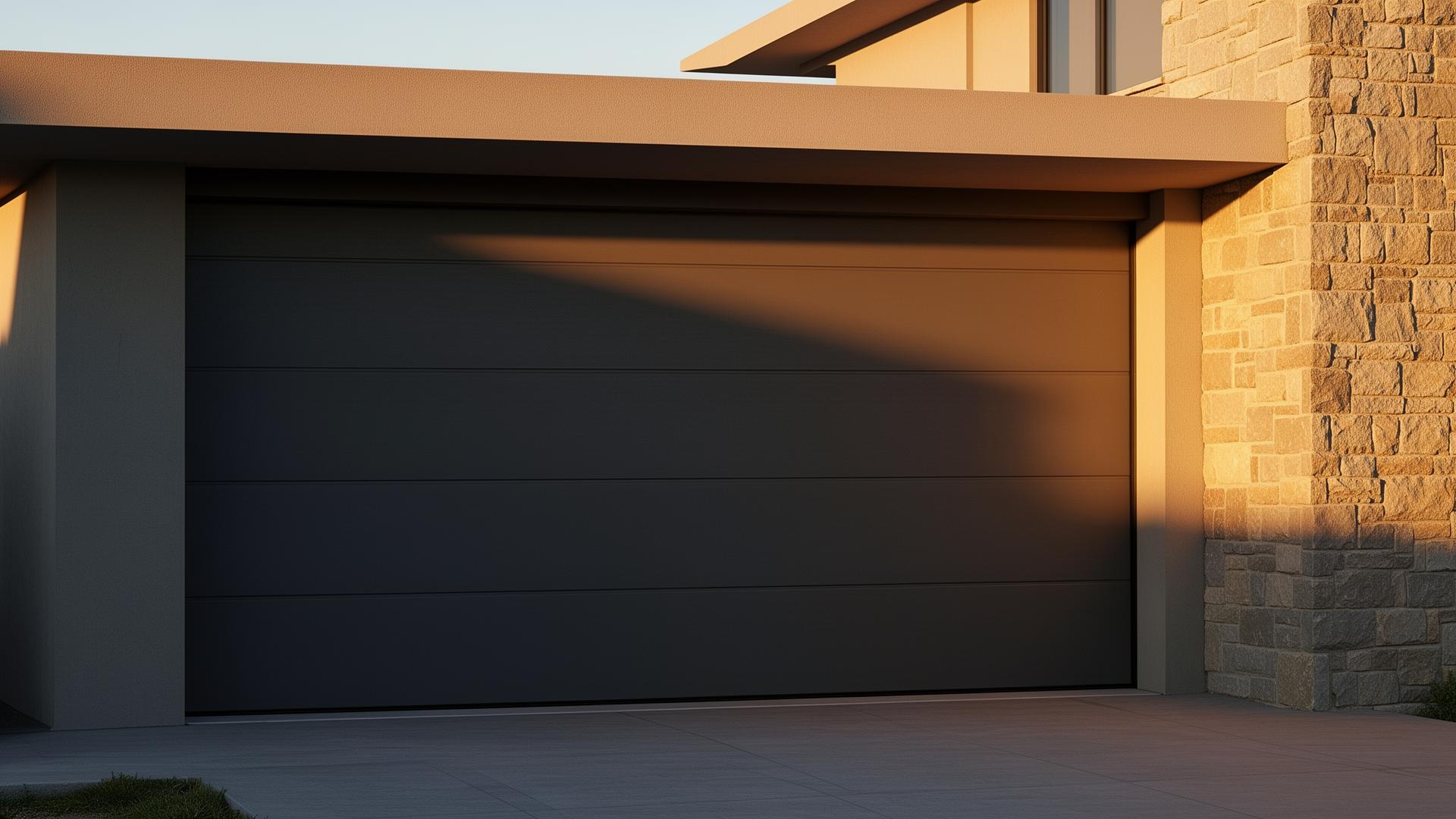 Puerta de garaje moderna al atardecer